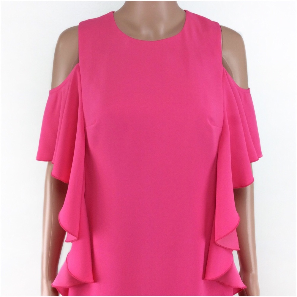 Bright Pink Shift Ruffled Shift Dress Size 4 - Picture 2 of 8